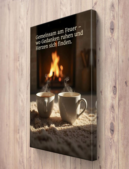 Kaminfeuer & Tee – romantisches Wandbild mit Spruch für ein warmes Zuhause